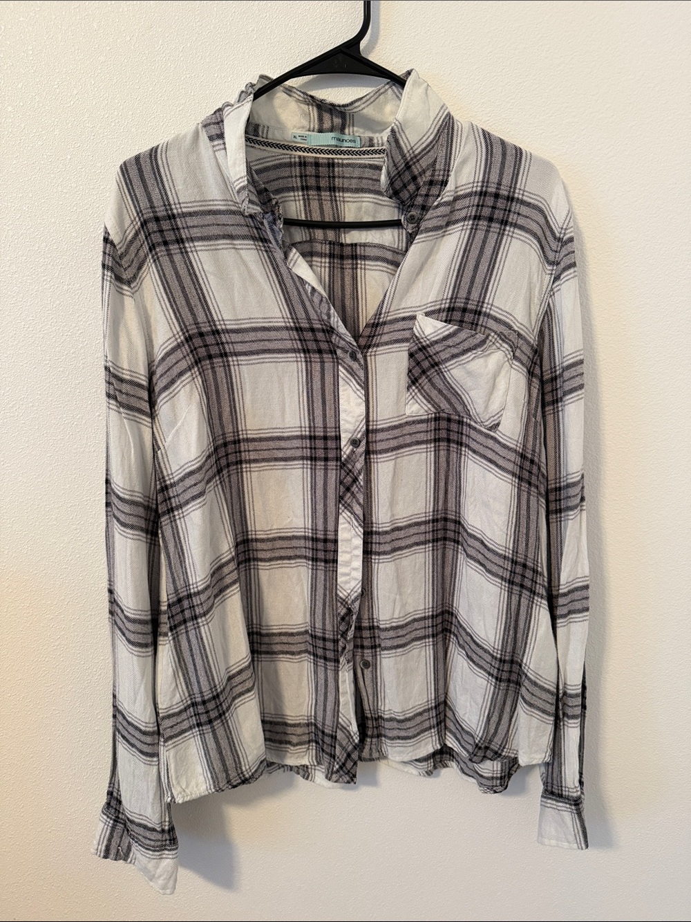 Maurices White and Black Plaid Button-Up Shirt